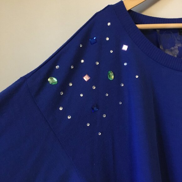 Almost Famous Blue Angel Gems and Lace Window Sweater - Picture 8 of 16
